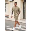 imageCOOFANDY Mens Waffle Shirt and Shorts Set 2 Piece Outfits Casual Summer Tracksuits Set with PocketsKhaki