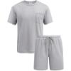 imageCOOFANDY Mens Waffle Shirt and Shorts Set 2 Piece Outfits Casual Summer Tracksuits Set with PocketsLight Grey