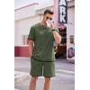 imageCOOFANDY Mens Waffle Shirt and Shorts Set 2 Piece Outfits Casual Summer Tracksuits Set with PocketsOlive Green