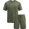 imageCOOFANDY Mens Waffle Shirt and Shorts Set 2 Piece Outfits Casual Summer Tracksuits Set with PocketsOlive Green