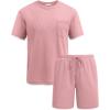 imageCOOFANDY Mens Waffle Shirt and Shorts Set 2 Piece Outfits Casual Summer Tracksuits Set with PocketsPink