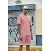 imageCOOFANDY Mens Waffle Shirt and Shorts Set 2 Piece Outfits Casual Summer Tracksuits Set with PocketsPink
