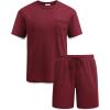 imageCOOFANDY Mens Waffle Shirt and Shorts Set 2 Piece Outfits Casual Summer Tracksuits Set with PocketsWine Red