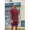imageCOOFANDY Mens Waffle Shirt and Shorts Set 2 Piece Outfits Casual Summer Tracksuits Set with PocketsWine Red