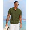 imageCOOFANDY Mens White Solid Casual Short Sleeve Band Collar Henley Shirt with PocketArmy Green