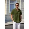 imageCOOFANDY Mens White Solid Casual Short Sleeve Band Collar Henley Shirt with PocketArmy Green