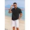 imageCOOFANDY Mens White Solid Casual Short Sleeve Band Collar Henley Shirt with PocketBlack