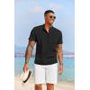 imageCOOFANDY Mens White Solid Casual Short Sleeve Band Collar Henley Shirt with PocketBlack