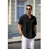 imageCOOFANDY Mens White Solid Casual Short Sleeve Band Collar Henley Shirt with PocketBlack