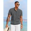 imageCOOFANDY Mens White Solid Casual Short Sleeve Band Collar Henley Shirt with PocketDark Grey