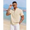 imageCOOFANDY Mens White Solid Casual Short Sleeve Band Collar Henley Shirt with PocketKhaki