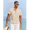 imageCOOFANDY Mens White Solid Casual Short Sleeve Band Collar Henley Shirt with PocketKhaki