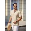 imageCOOFANDY Mens White Solid Casual Short Sleeve Band Collar Henley Shirt with PocketKhaki