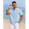imageCOOFANDY Mens White Solid Casual Short Sleeve Band Collar Henley Shirt with PocketLight Blue