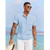 imageCOOFANDY Mens White Solid Casual Short Sleeve Band Collar Henley Shirt with PocketLight Blue