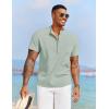 imageCOOFANDY Mens White Solid Casual Short Sleeve Band Collar Henley Shirt with PocketLight Green