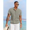 imageCOOFANDY Mens White Solid Casual Short Sleeve Band Collar Henley Shirt with PocketLight Grey