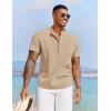 imageCOOFANDY Mens White Solid Casual Short Sleeve Band Collar Henley Shirt with PocketMoon Grey