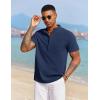 imageCOOFANDY Mens White Solid Casual Short Sleeve Band Collar Henley Shirt with PocketNavy Blue