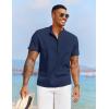 imageCOOFANDY Mens White Solid Casual Short Sleeve Band Collar Henley Shirt with PocketNavy Blue