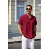 imageCOOFANDY Mens White Solid Casual Short Sleeve Band Collar Henley Shirt with PocketRed