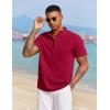 imageCOOFANDY Mens White Solid Casual Short Sleeve Band Collar Henley Shirt with PocketRed