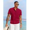 imageCOOFANDY Mens White Solid Casual Short Sleeve Band Collar Henley Shirt with PocketRed