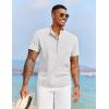 imageCOOFANDY Mens White Solid Casual Short Sleeve Band Collar Henley Shirt with PocketWhite