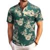 imageCOOFANDY Men Casual Henley Tee Shirt Short Sleeve Band Collar Summer Beach Textured TShirtDark Green Beige Coconut Leaves