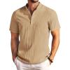 imageCOOFANDY Men Casual Henley Tee Shirt Short Sleeve Band Collar Summer Beach Textured TShirtKhaki