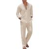imageCOOFANDY Mens 2 Piece Linen Set Long Sleeve Henley Shirts Casual Beach Pants With Pockets Summer Yoga OutfitsBeige