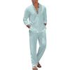 imageCOOFANDY Mens 2 Piece Linen Set Long Sleeve Henley Shirts Casual Beach Pants With Pockets Summer Yoga OutfitsBlue Green
