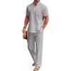 imageCOOFANDY Mens 2 Pieces Cotton Linen Set Casual Short Sleeve Henley Shirts Beach Yoga Pants Summer OutfitsGrey