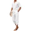 imageCOOFANDY Mens 2 Pieces Linen Set Henley Shirt Short Sleeve and Harem Capri Pants Wide Leg Baggy Beach Yoga Trousers Outfits01white