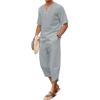 imageCOOFANDY Mens 2 Pieces Linen Set Henley Shirt Short Sleeve and Harem Capri Pants Wide Leg Baggy Beach Yoga Trousers OutfitsGrey