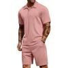 imageCOOFANDY Mens 2 Pieces Outfits Casual Quarter Zip Polo Shirt and Shorts Set Athletic Jogging Summer TracksuitPink