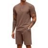 imageCOOFANDY Mens 2 Pieces Outfits Casual Quarter Zip Polo T Shirt and Shorts Set Athletic Jogging Summer TracksuitBrown