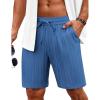 imageCOOFANDY Mens Beach Shorts 9quot Elastic Waist Drawstring Casual Shorts Regular Fit Summer Textured ShortsBlue