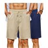 imageCOOFANDY Mens Beach Shorts 9quot Elastic Waist Drawstring Shorts Lightweight Regular Fit Casual Summer ShortsNavy BlueLight Khaki