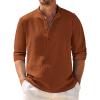 imageCOOFANDY Mens Casual Henley Shirt Band Collar Long Sleeve Shirt Beach Hippie Summer Button T ShirtBrown