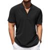 imageCOOFANDY Mens Casual Henley Shirt Short Sleeve Band Collar Shirt Summer Beach Hippie Vacation T Shirt with ButtonBlack