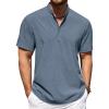 imageCOOFANDY Mens Casual Henley Shirt Short Sleeve Band Collar Shirt Summer Beach Hippie Vacation T Shirt with ButtonDeep Blue