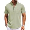 imageCOOFANDY Mens Casual Henley Shirts Band Collar Short Sleeve TShirts Summer Stylish Beach Hippie ShirtLight Green