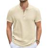 imageCOOFANDY Mens Casual Henley Tee Shirt Band Collar Short Sleeve Summer Beach Hippie T ShirtsBeige