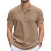 imageCOOFANDY Mens Casual Henley Tee Shirt Band Collar Short Sleeve Summer Beach Hippie T ShirtsKhaki