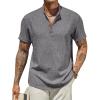 imageCOOFANDY Mens Casual Linen Henley Shirts Short Sleeve Band Collar Summer Beach Vacation TShirtsDark Grey