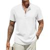 imageCOOFANDY Mens Casual Linen Henley Shirts Short Sleeve Band Collar Summer Beach Vacation TShirtsWhite