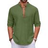 imageCOOFANDY Mens Cotton Linen Henley Shirt Casual Beach Hippie Shirts Long Sleeve TShirtsArmy Green