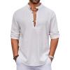 imageCOOFANDY Mens Cotton Linen Henley Shirt Casual Beach Hippie Shirts Long Sleeve TShirtsAwhite