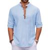 imageCOOFANDY Mens Cotton Linen Henley Shirt Casual Beach Hippie Shirts Long Sleeve TShirtsLight Blue